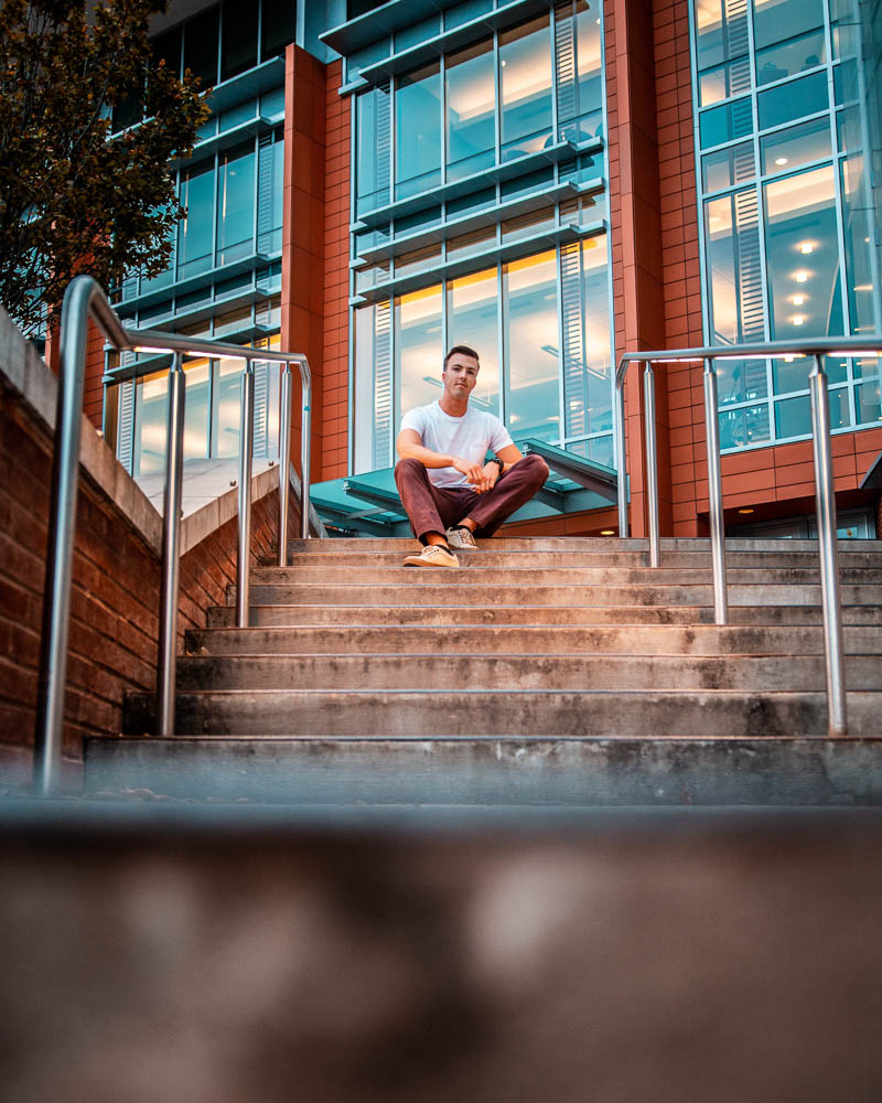 student in front of talley student union